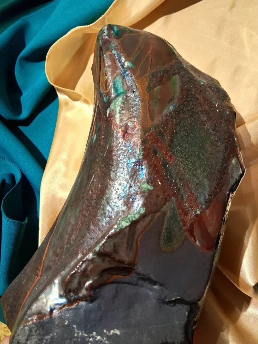 Signed contemporary studio raku art pottery piece
